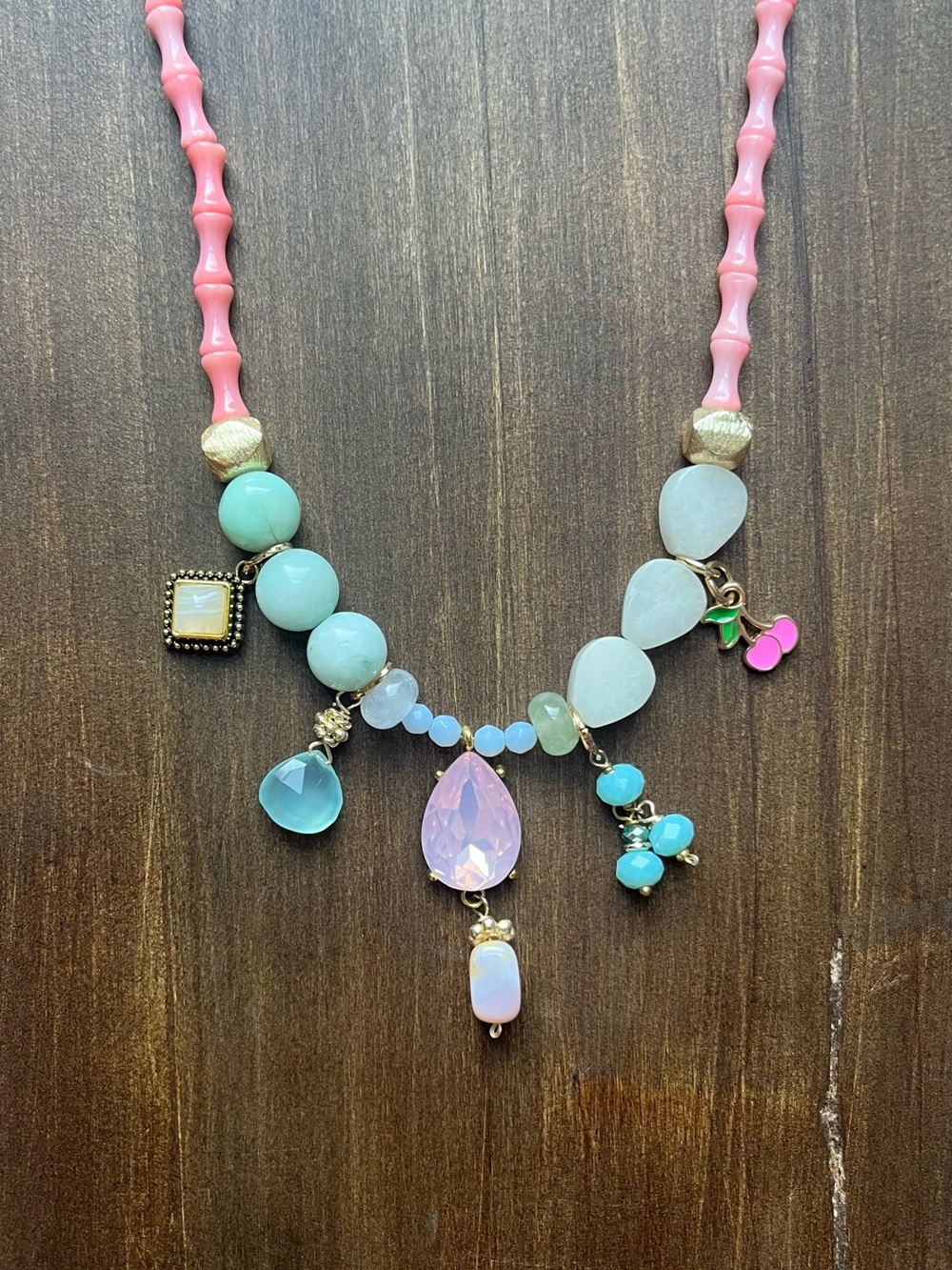 Whimsical gemstone and charm handmade necklace